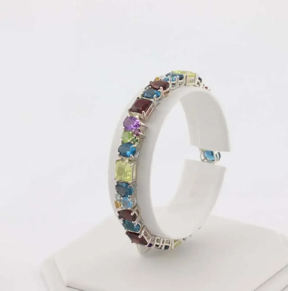 Sterling Silver Natural Multi Gemstone Tennis Bracelet 7 1/8
